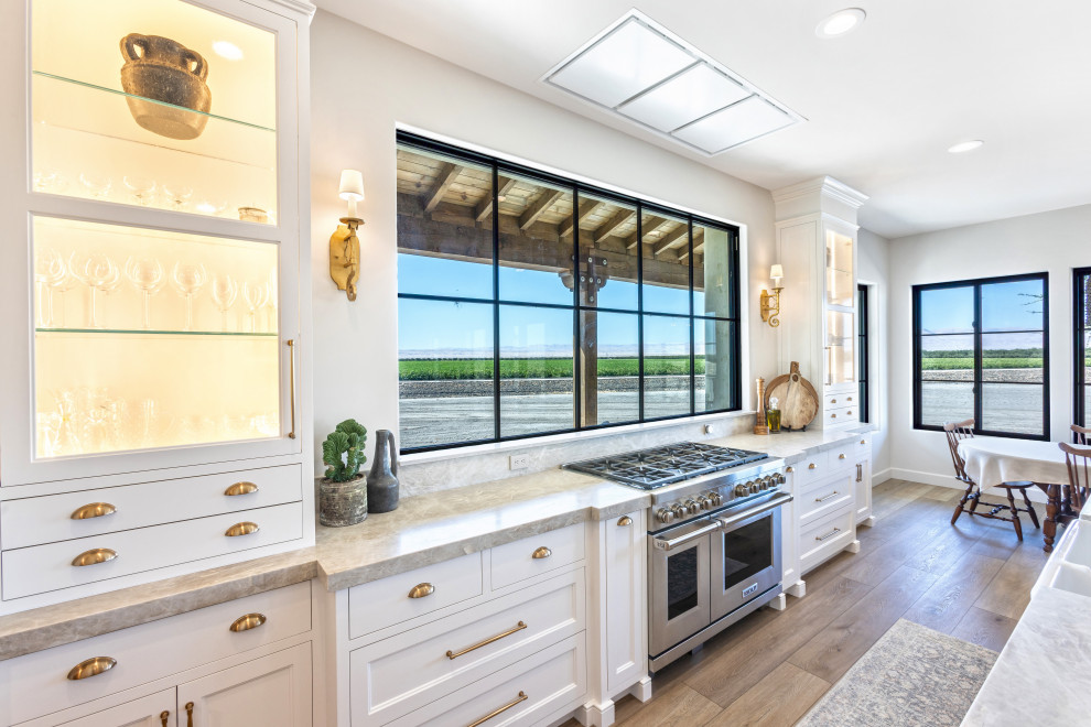 Kitchen Island and Custom Cabinetry Wide View | Tuscan Farmhouse