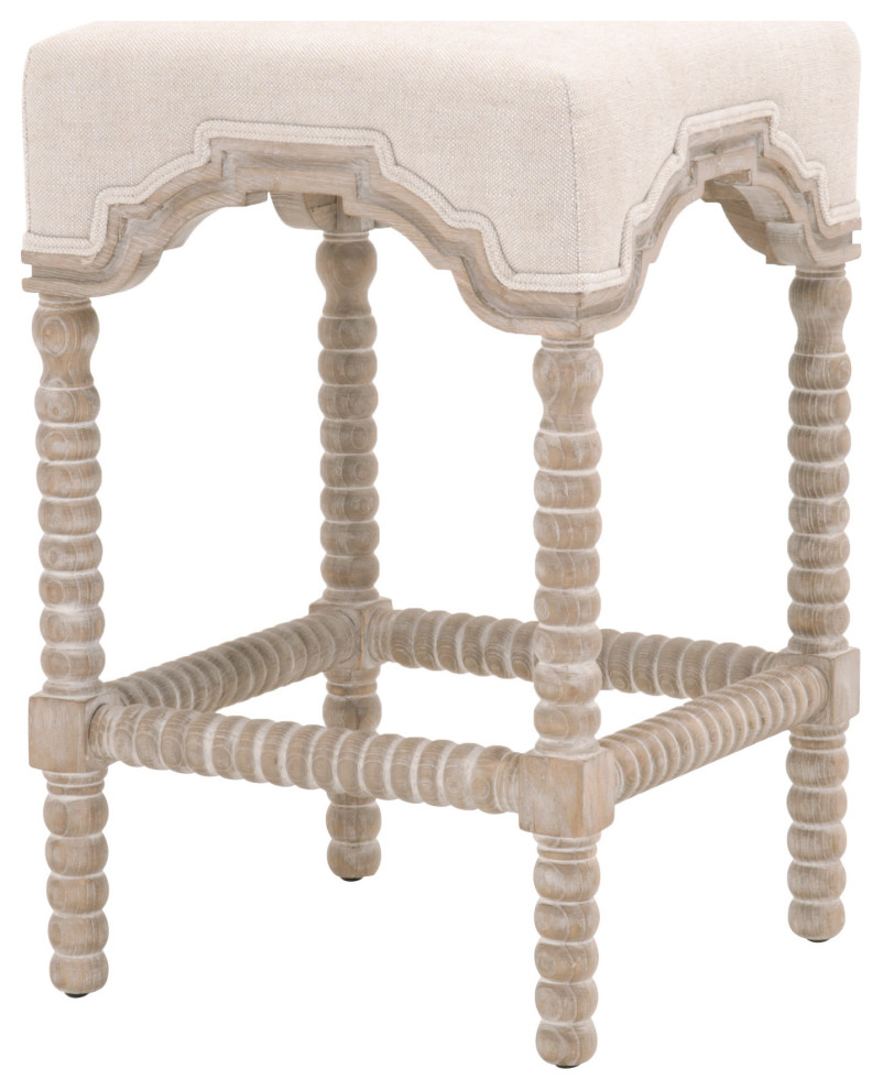 Rue Counter Stool Bisque French Linen, Natural Gray Ash French