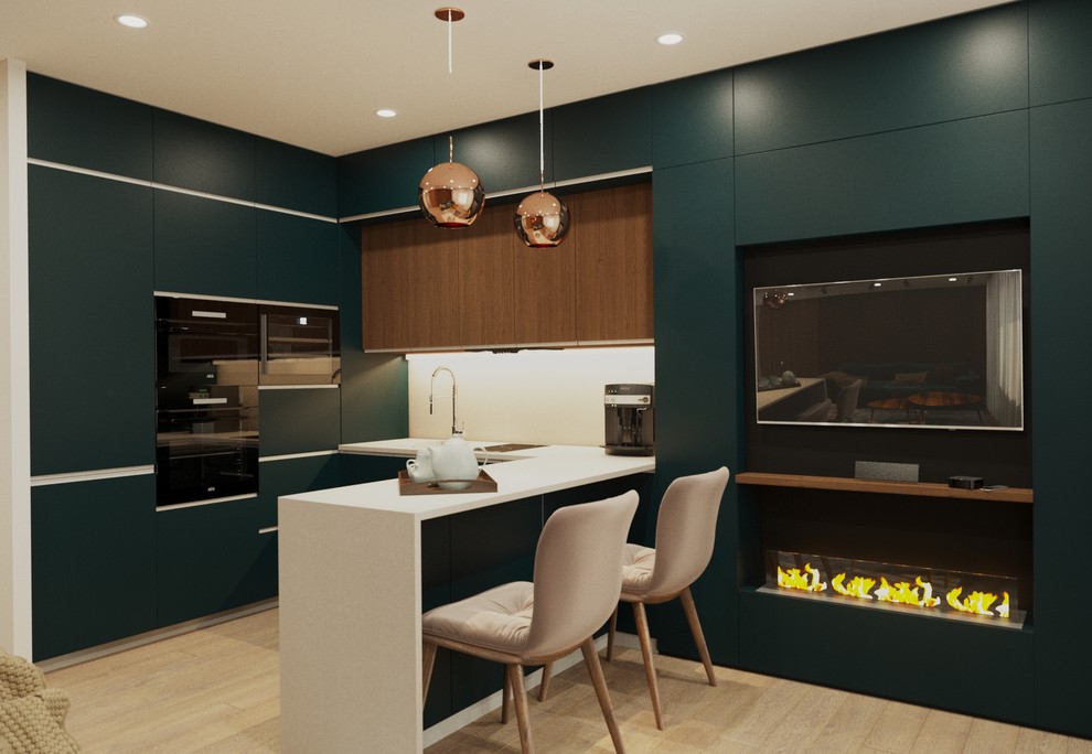 Проект зоны кухни гостиной в ЖК Квартал