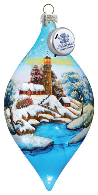 Hand Painted Scenic Glass Ornament Winter House - Traditional ...