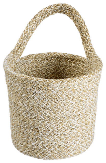Melia Woven Jute Hanging Basket with Handle 4.6 x 5.2 x 4.8in. Sand