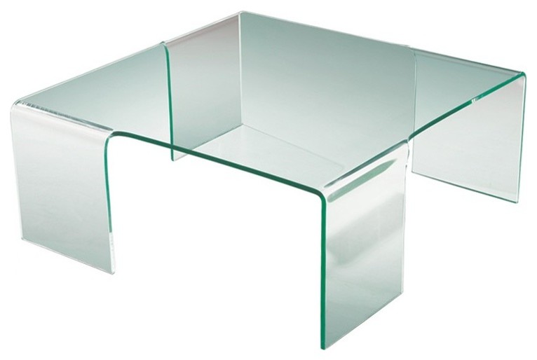Modern Square Bent Glass Coffee Table Ice