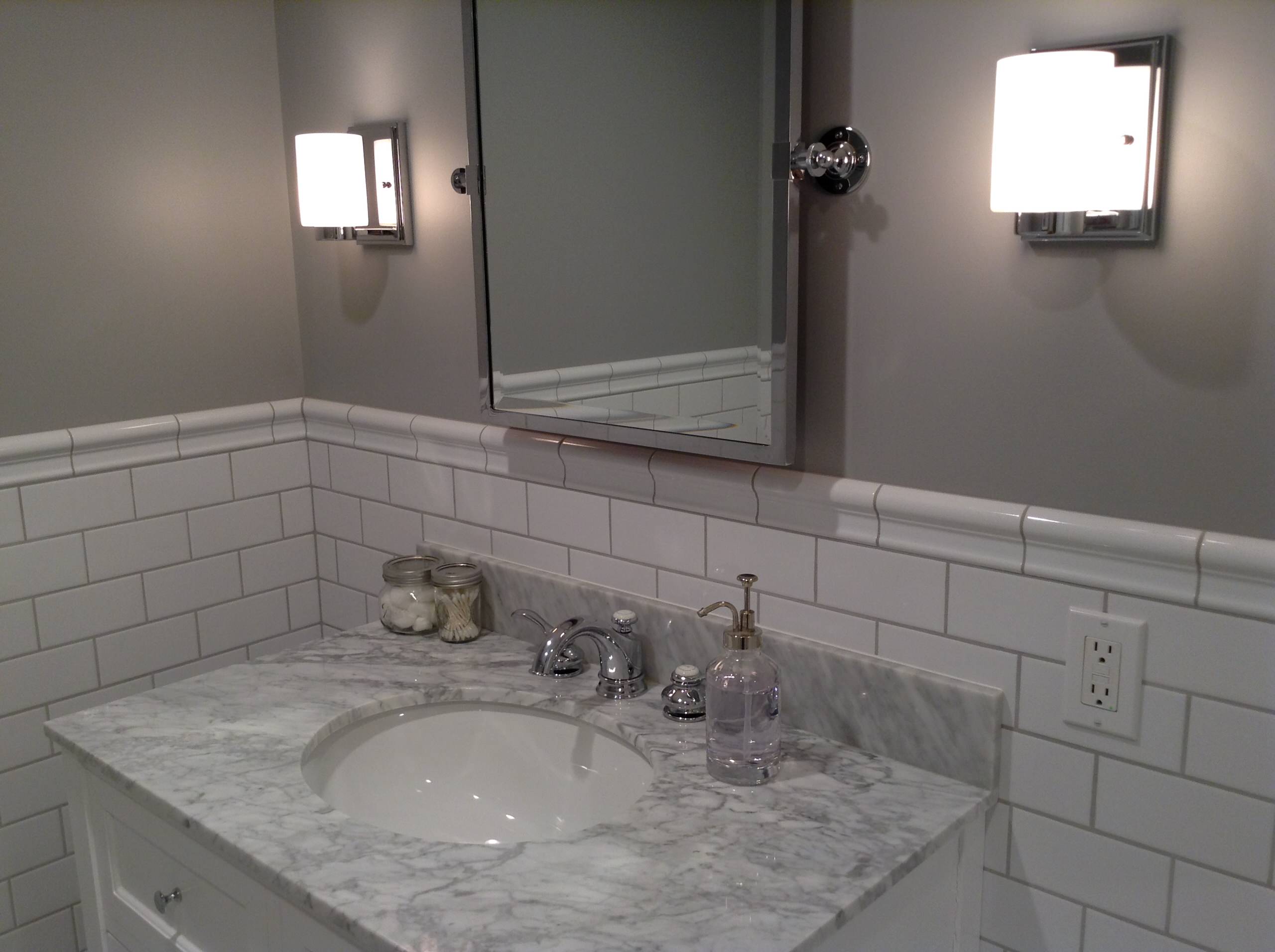 Carrara  Marble & White Subway Tile Bathroom