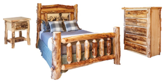 3-Piece Rustic Aspen Log Bedroom Set, King