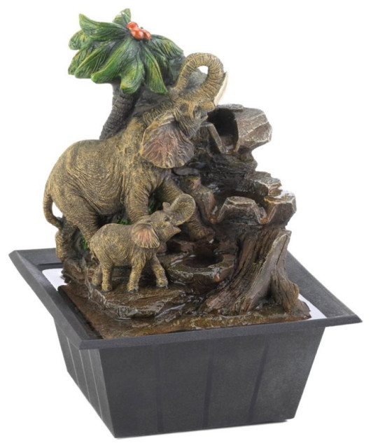 Zingz & Thingz Plastic Elephant Family Tabletop Fountain in Gray and Brown