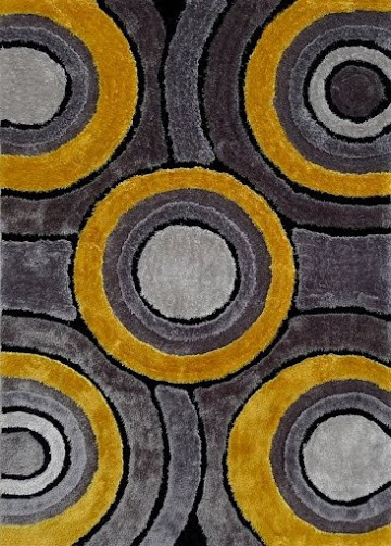 5'x7' Shaggy Yellow With Gray Living Room Area Rugs, Hand-Tufted