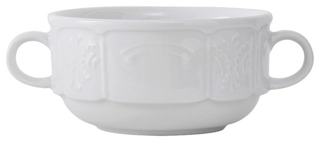 Chicago 11 oz Stackable Soup Mug Embossed in Porcelain White - Case of 36
