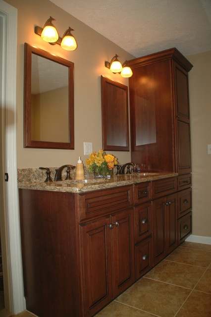 Traditional Cognac(Antique Black Glaze)Bathroom Remodel w Linen tower ...