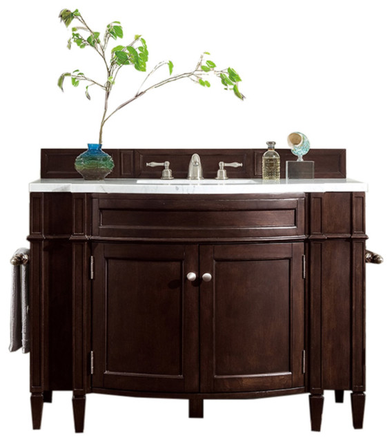 Brittany 46" Single Vanity,Burnished Mahogany With Carrara Marble Top,No Mirror Transitional
