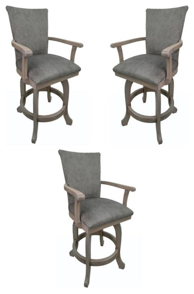 Home Square 30" Swivel Wood Bar Stool with Arms in Trendy Pewter Set