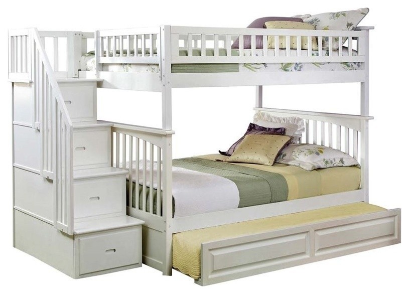 Pemberly Row Full Over Full Staircase Trundle Bunk Bed