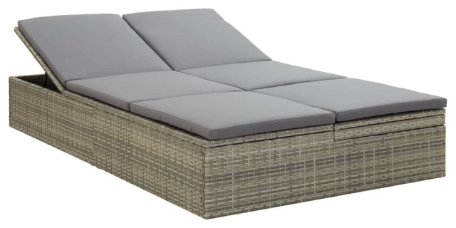 vidaXL Convertible Sun Bed with Cushion Poly Rattan Gray Chaise Lounge Sofa  - Tropical - Outdoor Chaise Lounges - by Vida XL International B.V. | Houzz