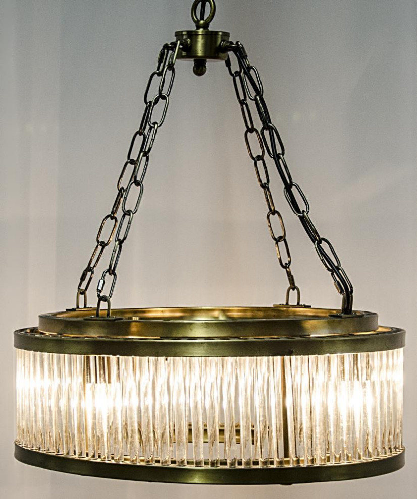 Petronas Chandelier, 4-Light, Antique Brass, Glass, 20.5"W