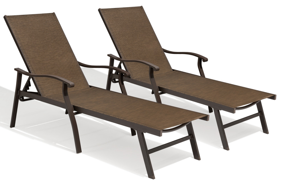 Outdoor Patio Aluminum Adjustable Chaise Lounge Chair with Arms (Set of