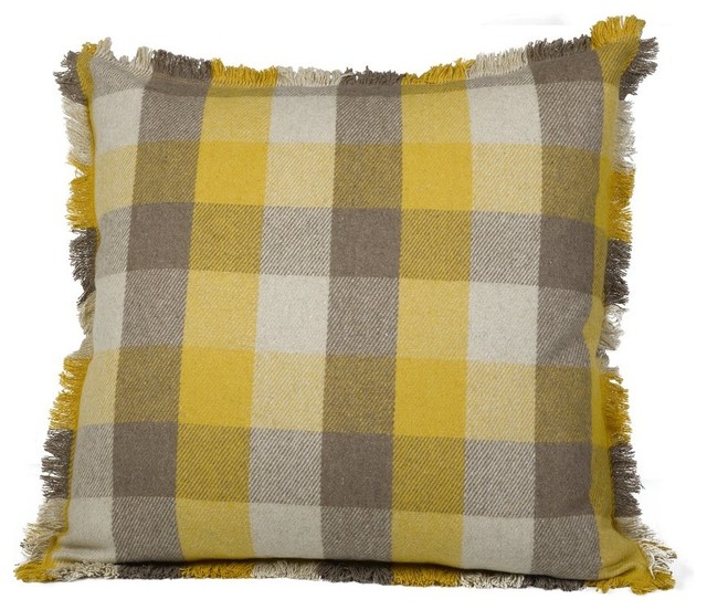 Buffalo Check Gold/Tan 24X24 Feather Filled Decorative Throw Pillow