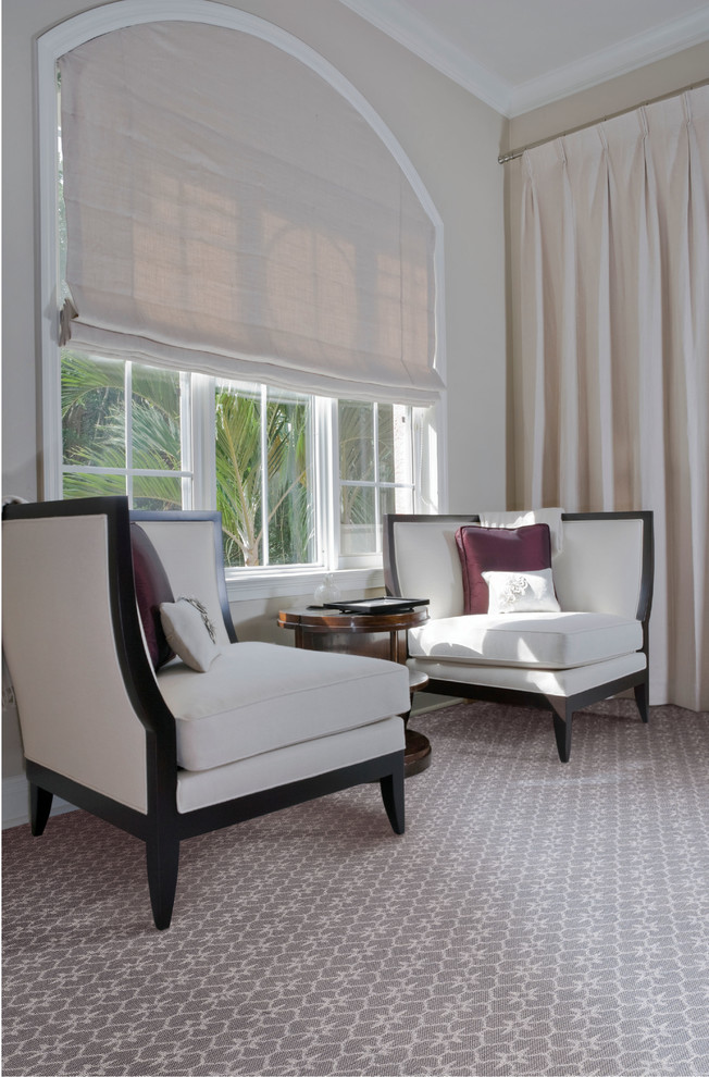 Mid-sized transitional carpeted and gray floor home design photo in Denver with a standard ceiling