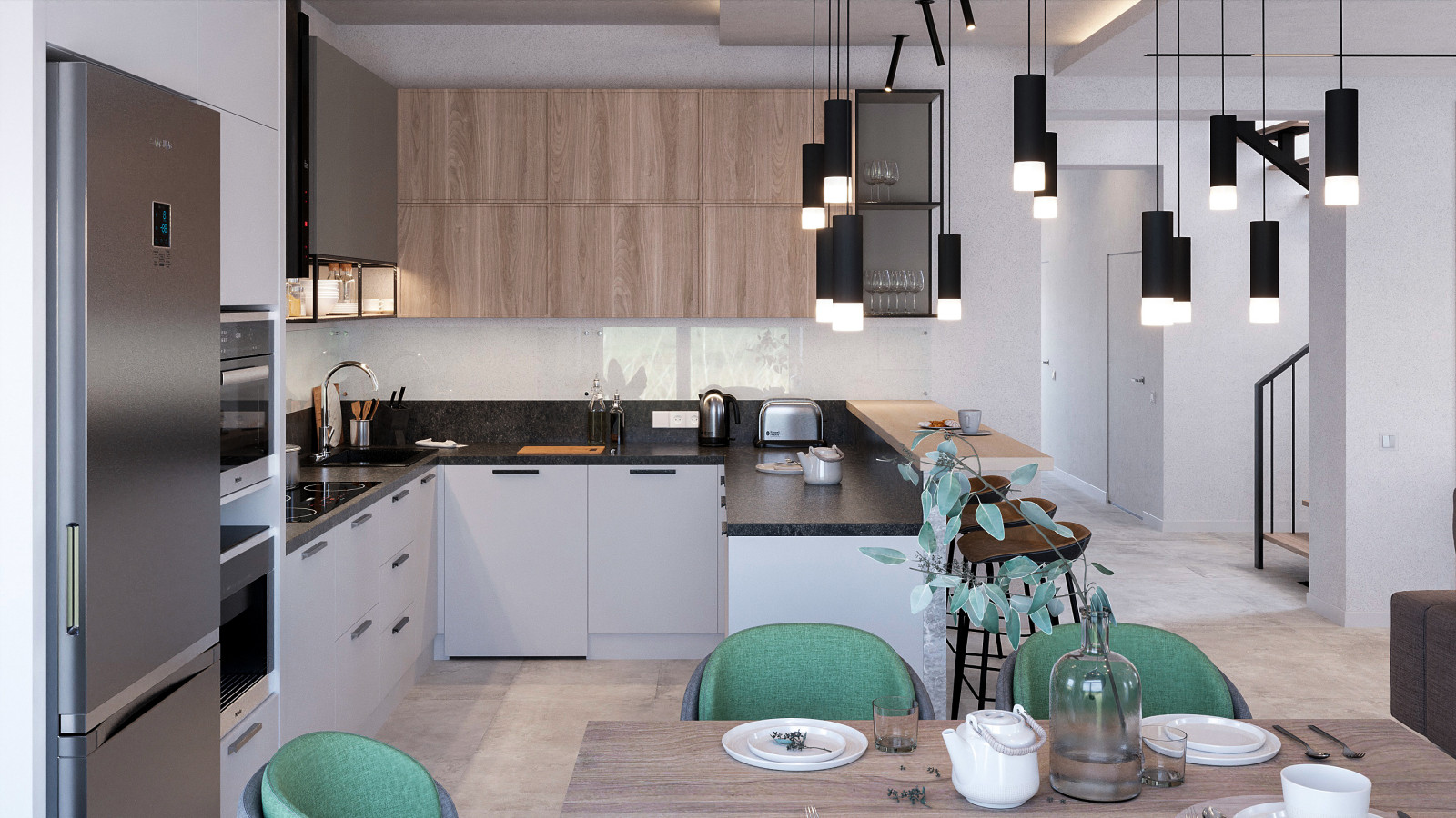 Современный дом для семьи в светлых тонах.