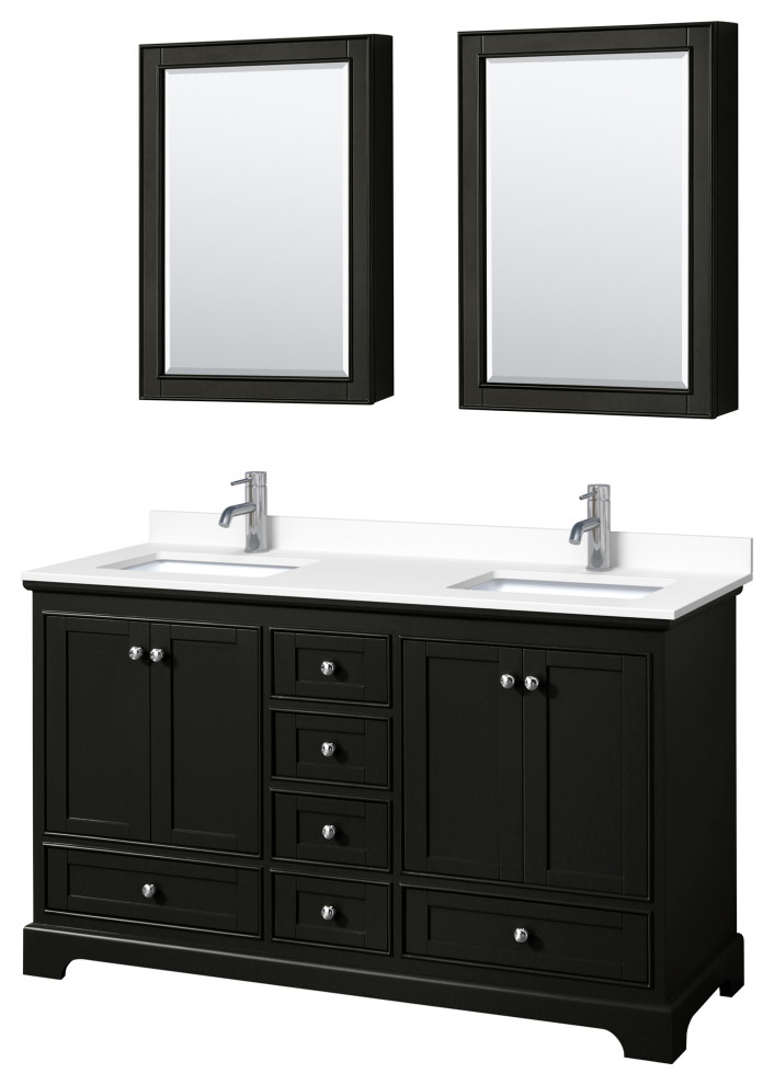 Deborah 60" Double Vanity, Espresso, White Marble Top, Medicine