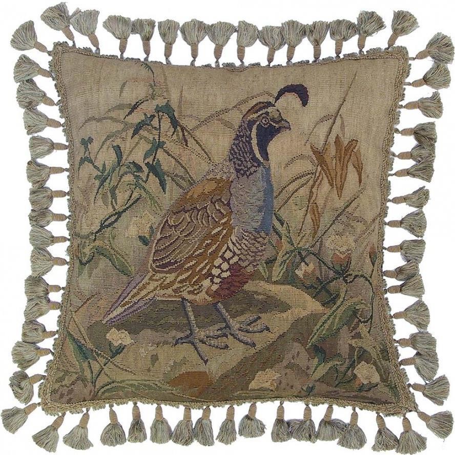 Throw Pillow Aubusson Leaves Leaf 20x20 Beige White Bronze Olive