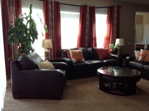 Burnt orange and curtain panels