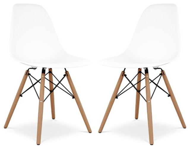 Maklaine 17.5 inches Plastic and Wood Dining Chairs in White (Set of 2