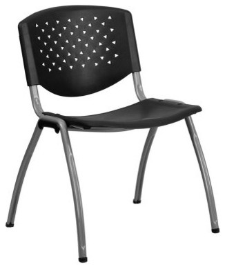 Hercules Series Polypropylene Stack Chair - Titanium Frame - Black Finish