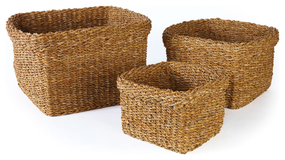 Seagrass Square Baskets With Cuffs, Set of 3