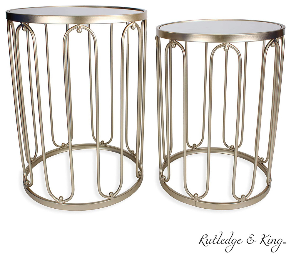 Round End Table Set Gold End Tables with Mirrored Tops Industrial
