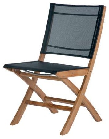 Barlow Tyrie Horizon Teak Folding Side Chair In Textilene Sling Barlow Tyrie Horizon Teak Folding Side Chair In Textilene Sling Charcoal