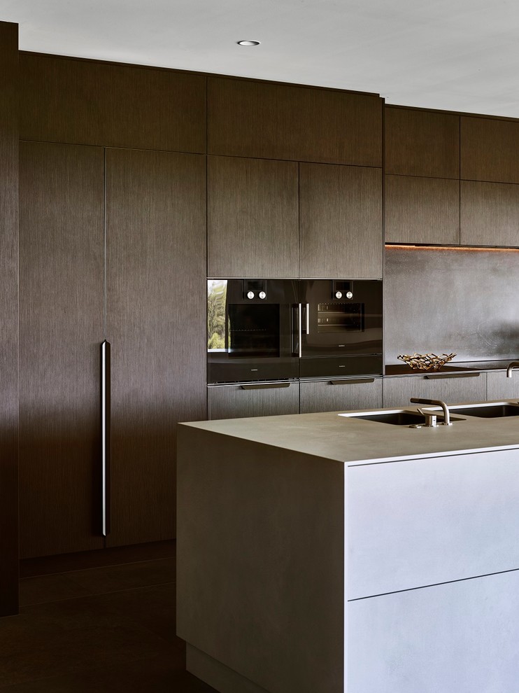 Design ideas for a large contemporary galley open plan kitchen in Brisbane with with island.