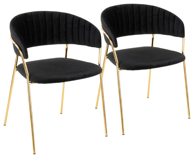 Lumisource Tania Chairs, Gold Metal With Black Velvet, Set of 2
