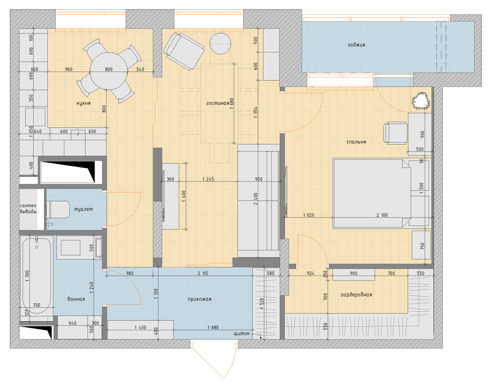 План расстановки мебели. План ПОСЛЕ