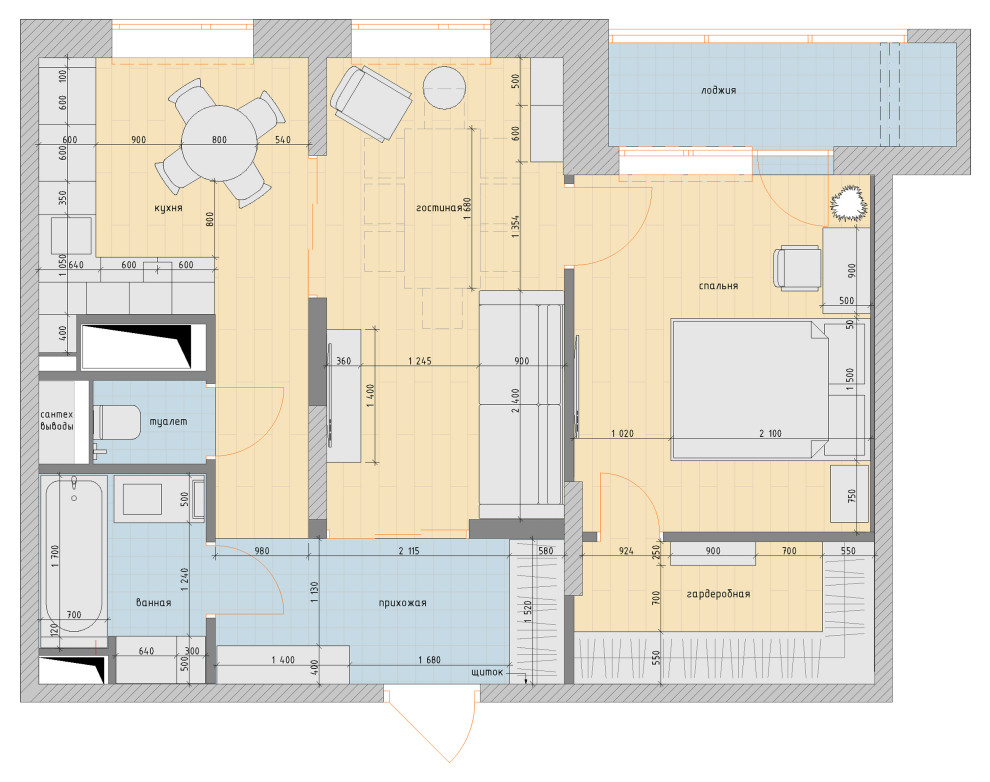 План расстановки мебели. План ПОСЛЕ
