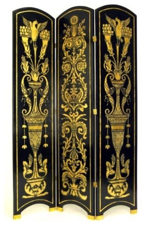 Wayborn 2345 Black and Gold Classic Floral Screen Room Divider