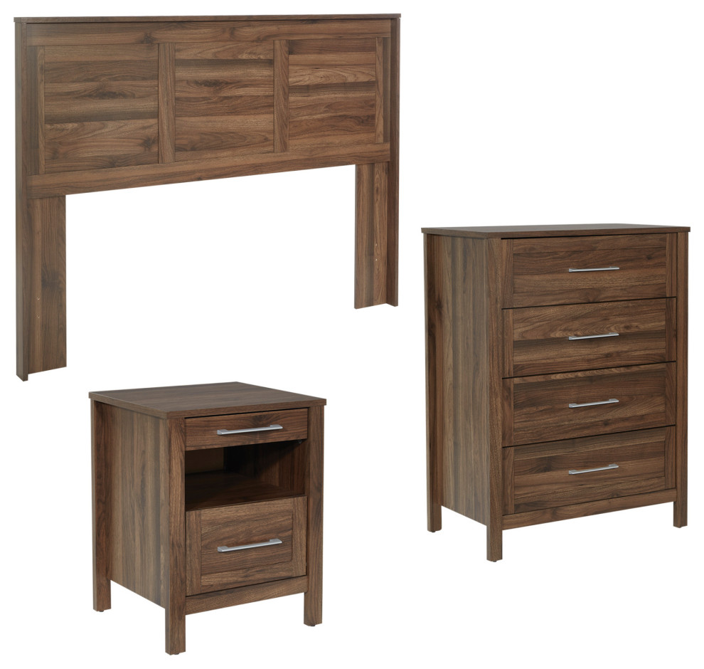 Stonebrook 3 Piece Bedroom Set, Classic Walnut Finish Transitional