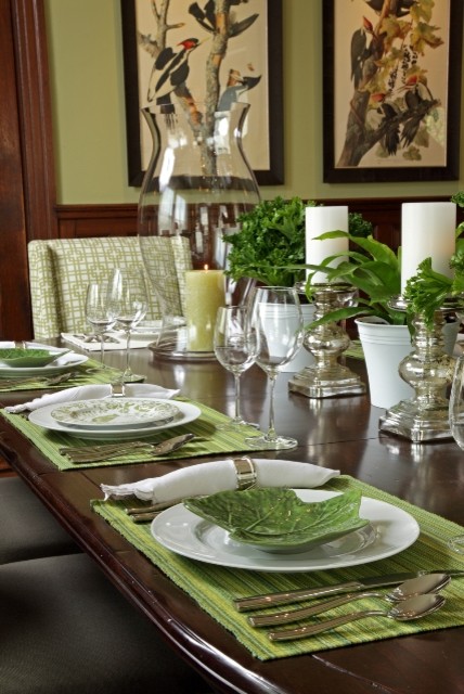 Inspiration for an expansive traditional separate dining room in Minneapolis with green walls.