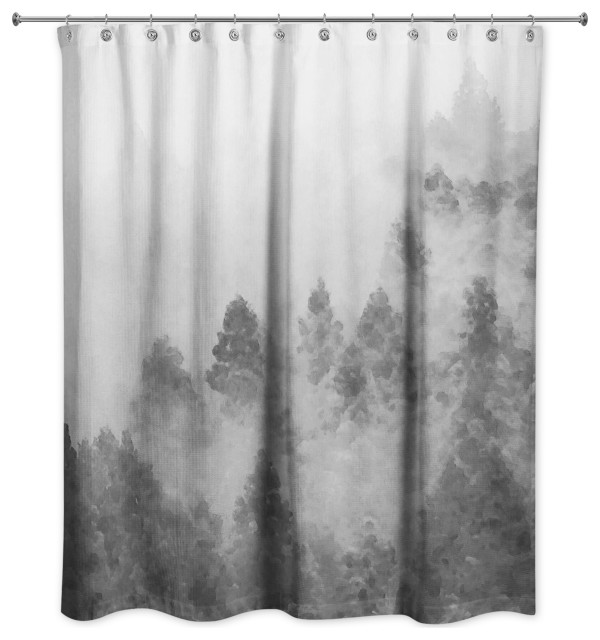 Gray Foggy Pine Trees 71x74 Shower Curtain