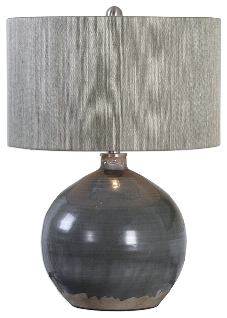 Elegant Fat Charcoal Gray Brown Table, Gray Table Lamps
