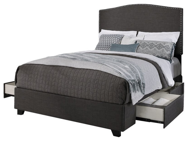 Newport Fabric Upholstered "Steel-Core" Platform Queen Bed/4-Drawers Gray