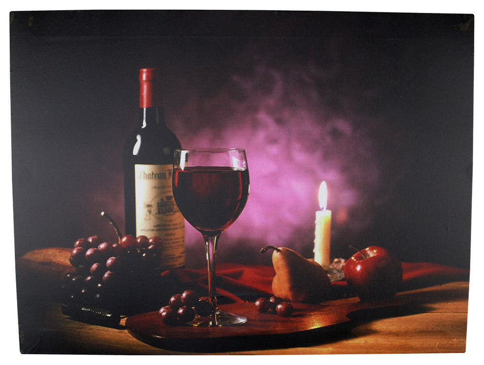 Battery Operated 1 LED Wine Country Candle Scene Canvas Wall, 15.75"