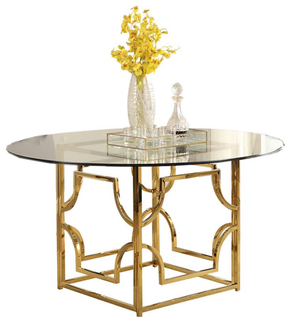 Best Master Furniture Kina 54" Modern Tempered Glass Dining Table, Gold