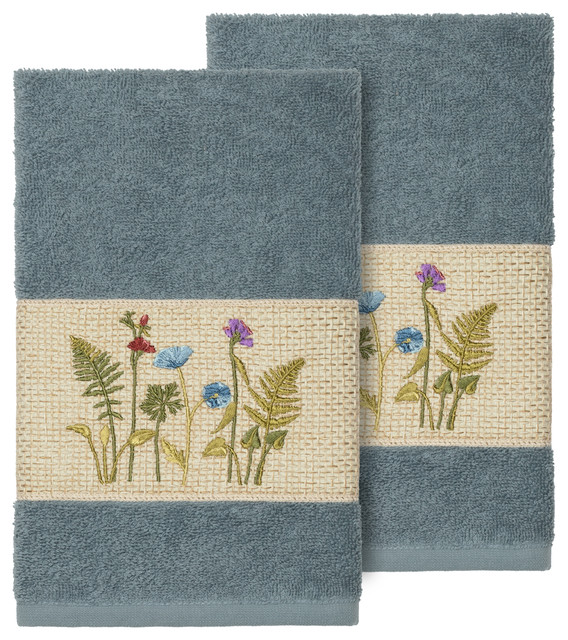 Serenity 2Piece Embellished Hand Towel Set Tropical Bath Towels