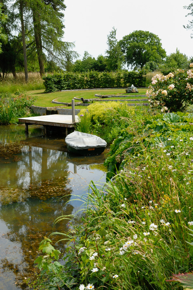 Inspiration for a country garden in Other with a water feature.