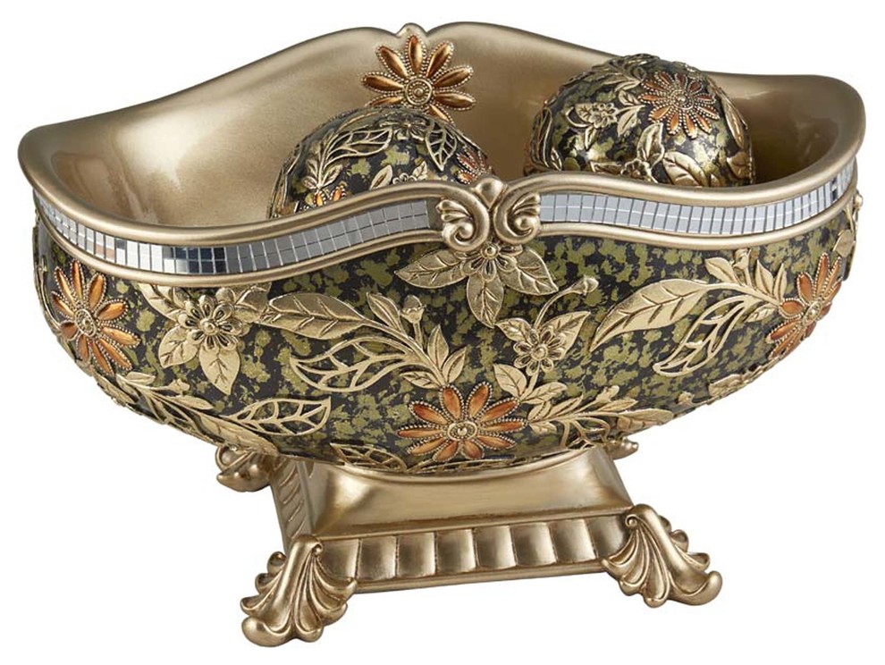 8" Chrysanthemum Decorative Bowl With Spheres Traditional