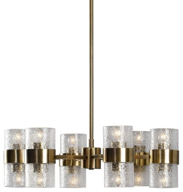 Marinot 26" 12-Light Clear Glass Chandelier in Antique Brass