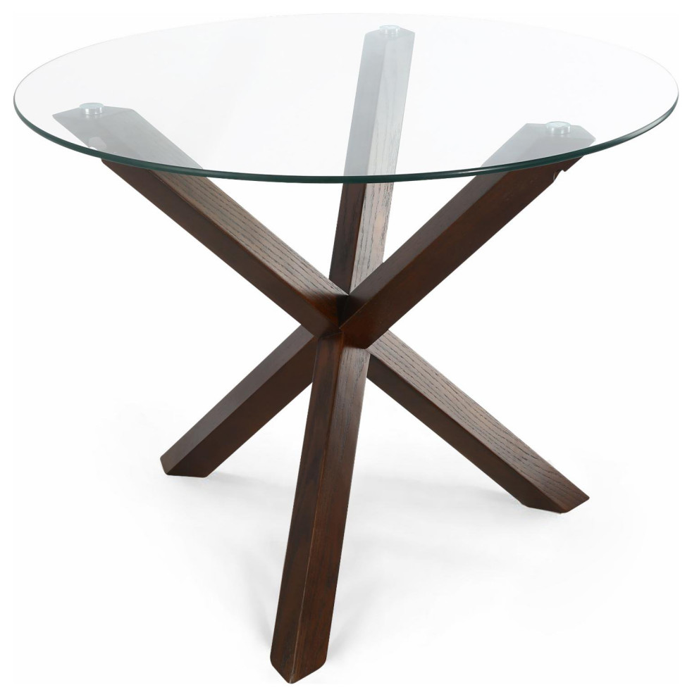 Unique Dining Table, Interlocking Star Rubberwood Base With Glass Top Modern Dining Tables