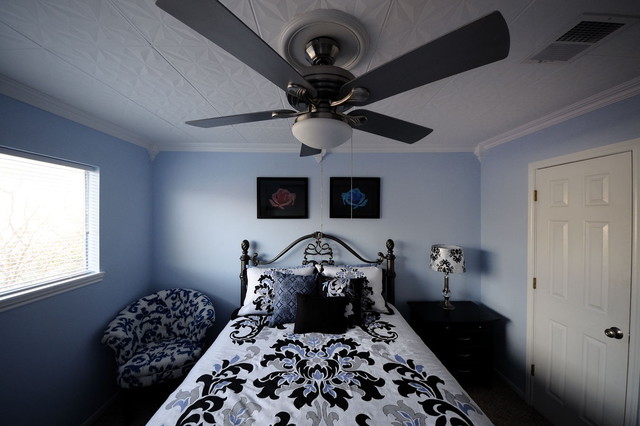 Blue Bedroom With Modern Ceiling Traditional Bedroom