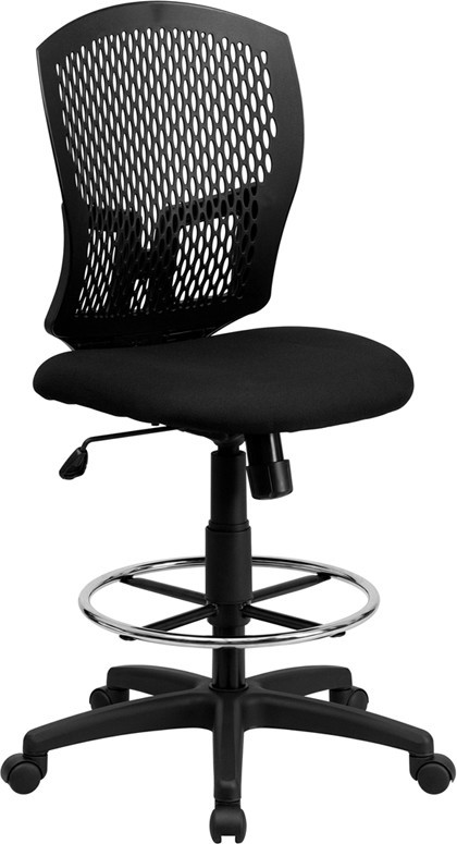 Mid-back Designer Back Drafting Stool with Padded Fabric Seat