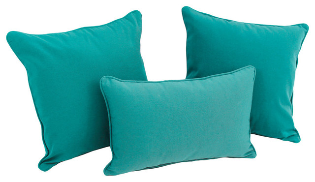 Solid Twill Throw Pillows With Inserts, 3-Piece Set, Aqua Blue