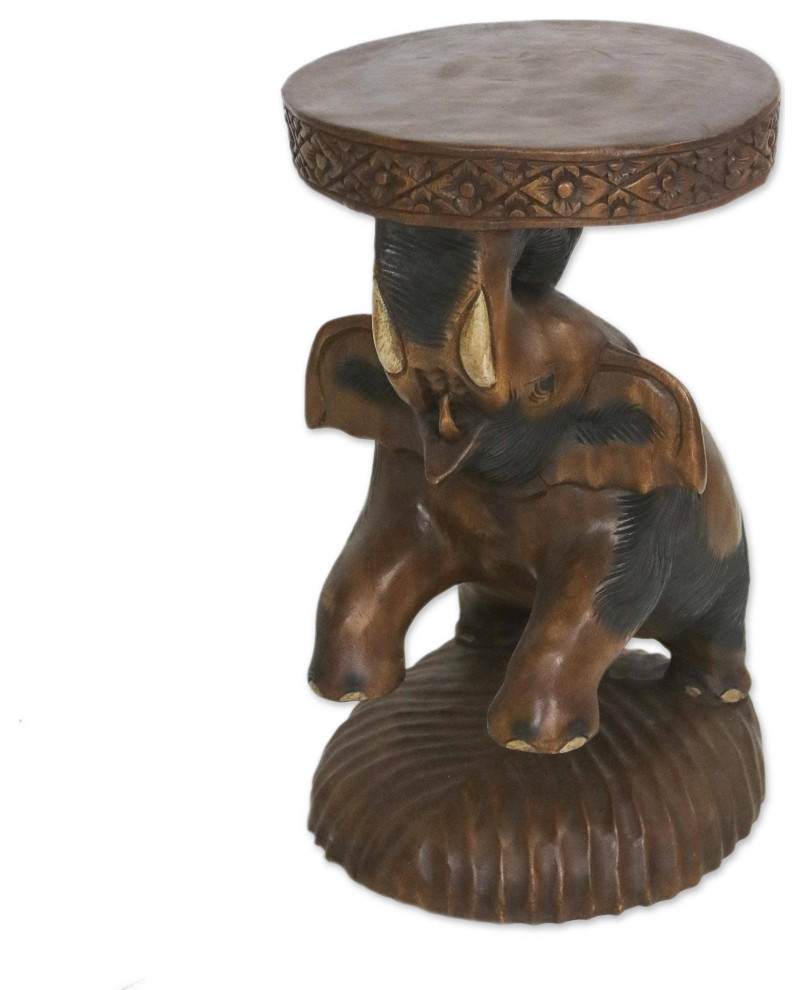 Hello Elephant In Brown Wood Stool